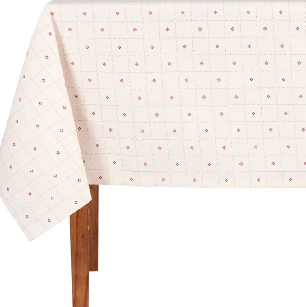 Nappe rectangulaire en coton blanc et rouge 250x160cm - P'tits cœurs