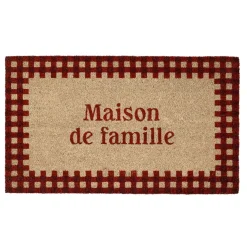 Paillasson damier naturel et rouge 73x43cm en coco - la campagne