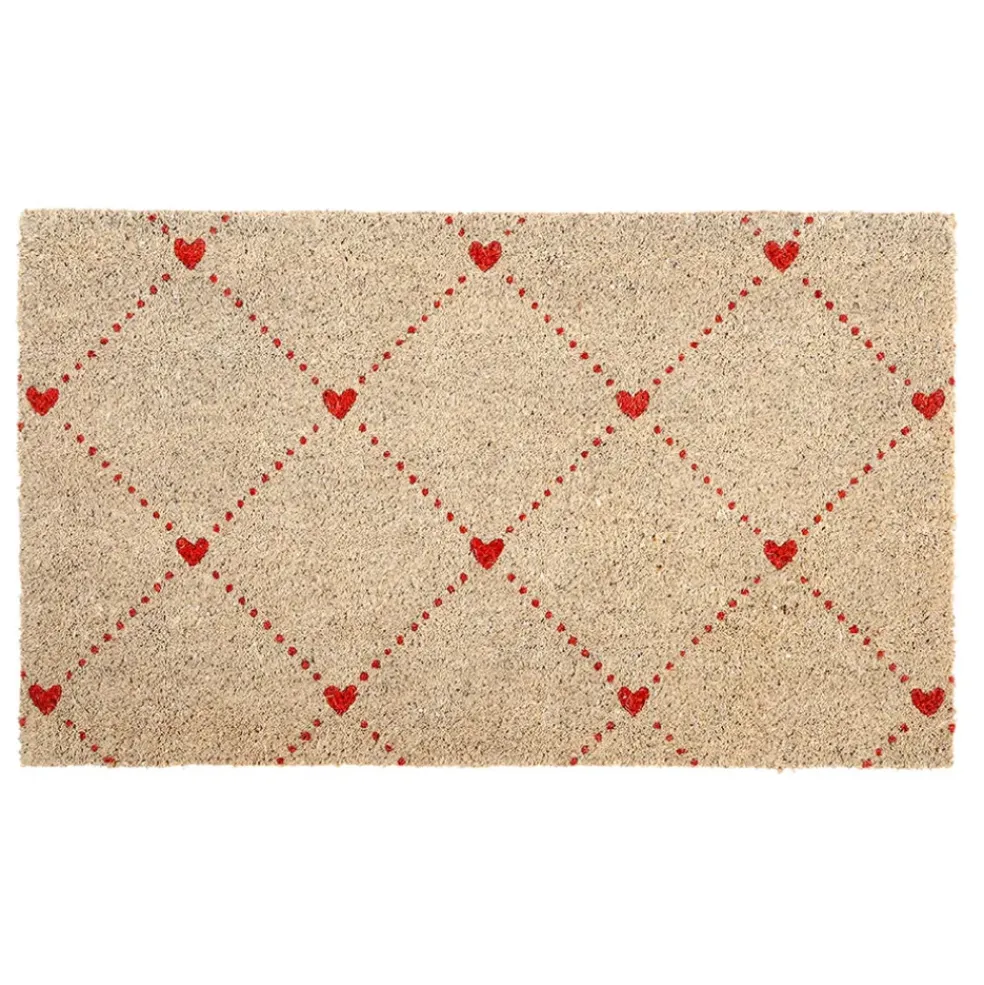 Paillasson en coco naturel et rouge 73x43cm - P'tit Cœur