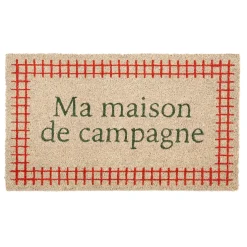 Paillasson maison de campagne en coco gris et rouge 73x43cm - Campagne