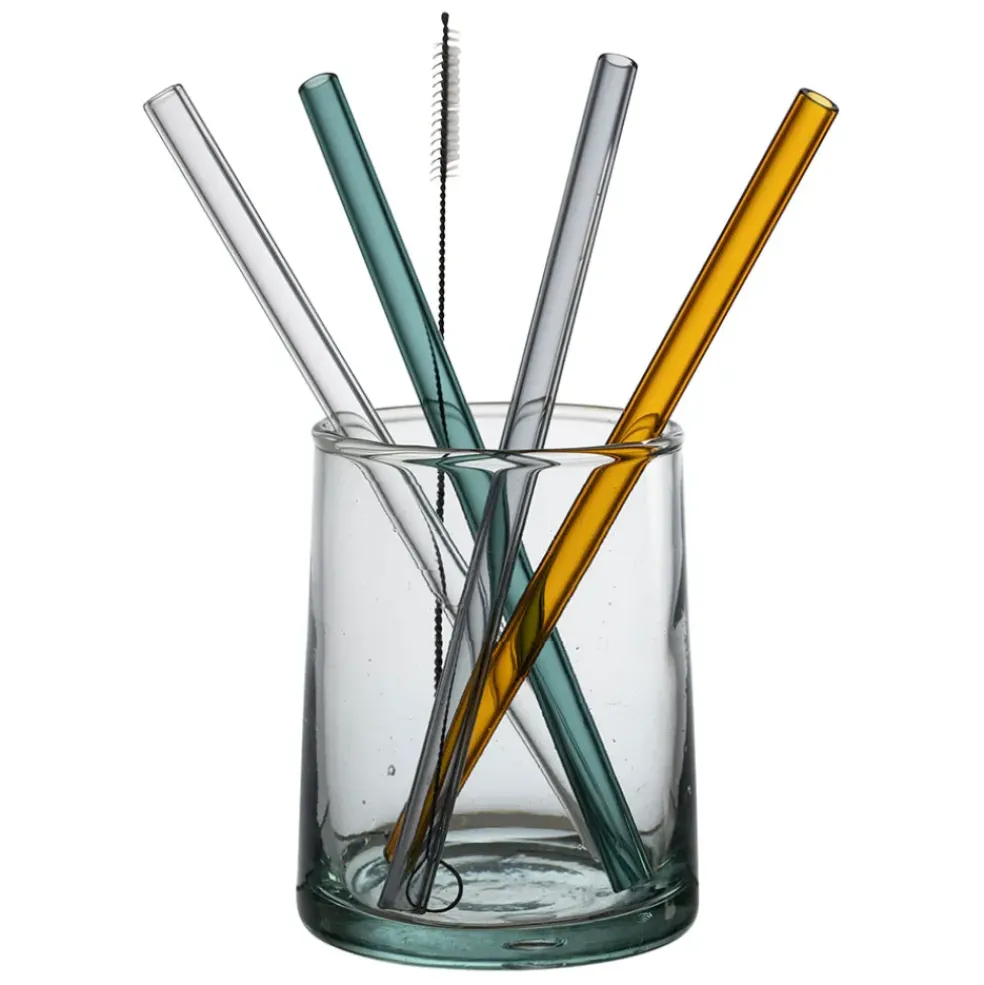 Paille avec brosse x4 dilacia h15.5cm en verre borosilicate