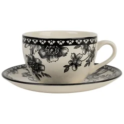 Paire tasse et coupelle café en faïence noir 22cl - Lison