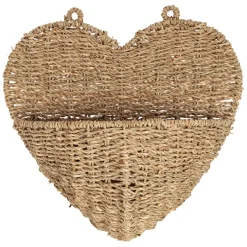 Panier mural cœur en jonc de mer naturel 33x32cm - Chaumière