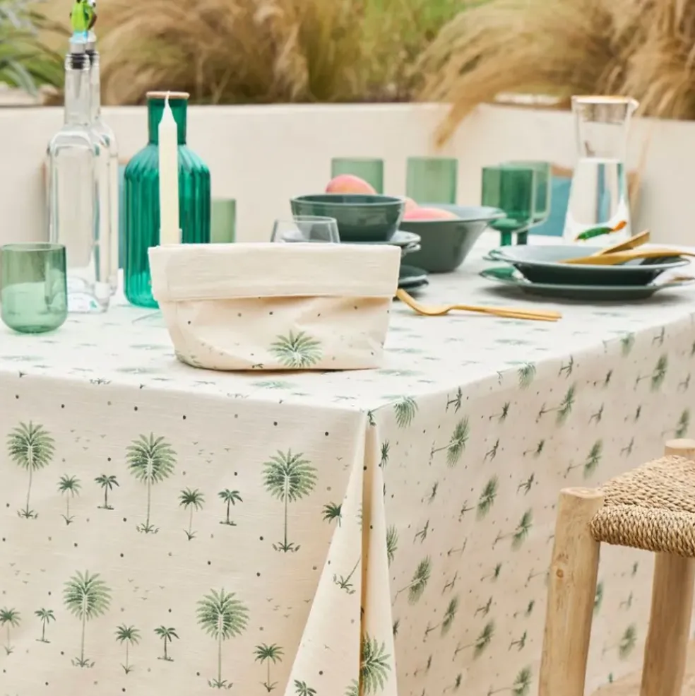 Panière à pain en coton écru et vert d15cm - Paya