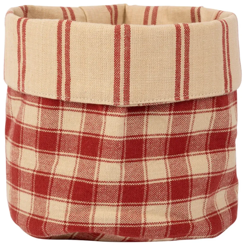 Panière damier rouge d15xh18cm en coton - la campagne