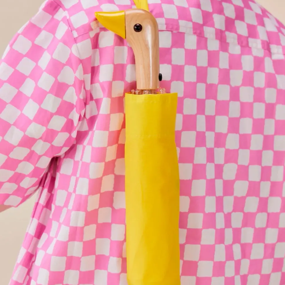 Parapluie compact manche tête de canard jaune