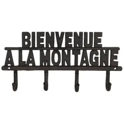 Patère 4 crochets Bienvenue à la montagne en fonte brun - Minrai