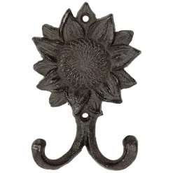 Patère double tournesol en fonte brun
