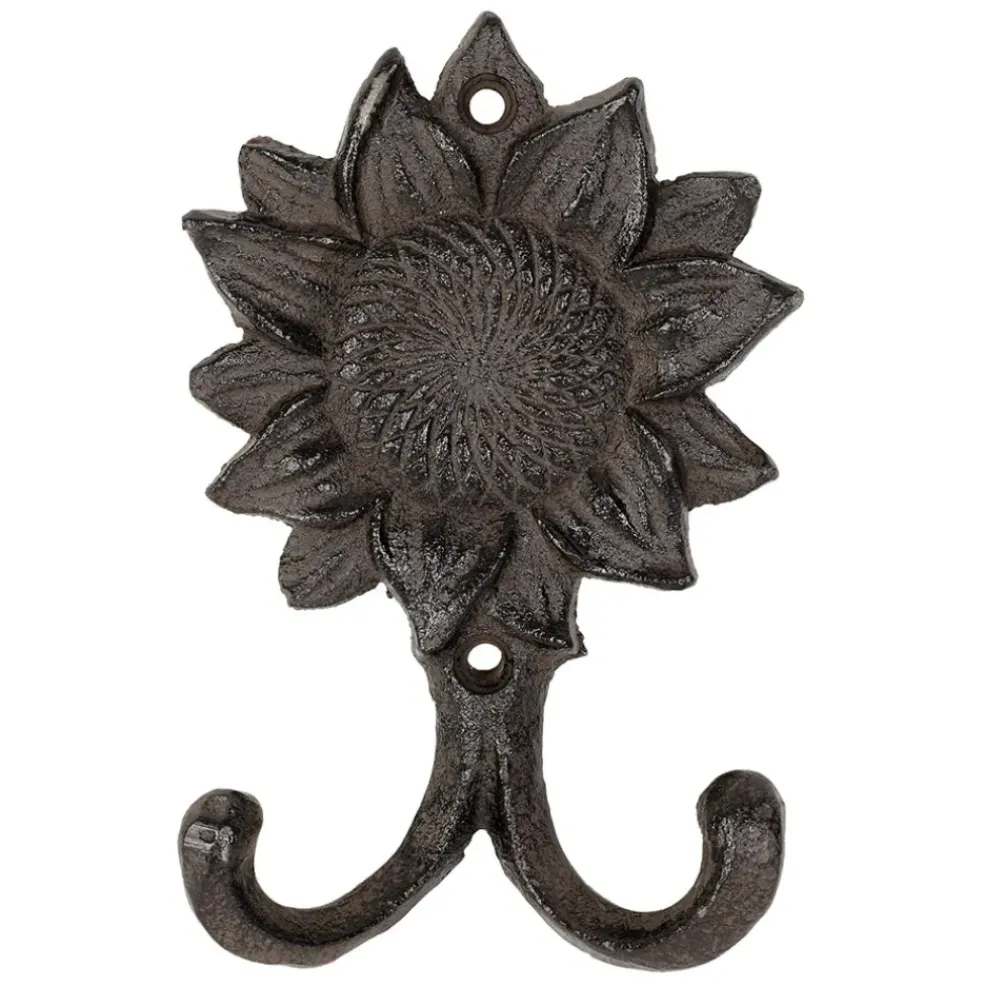Patère double tournesol en fonte brun