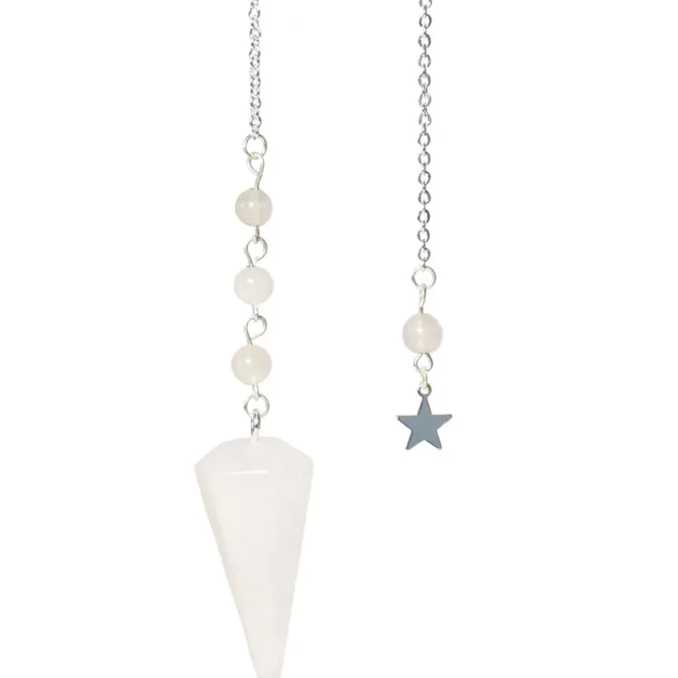 Pendule hexagonal en cristal de roche et charm étoile