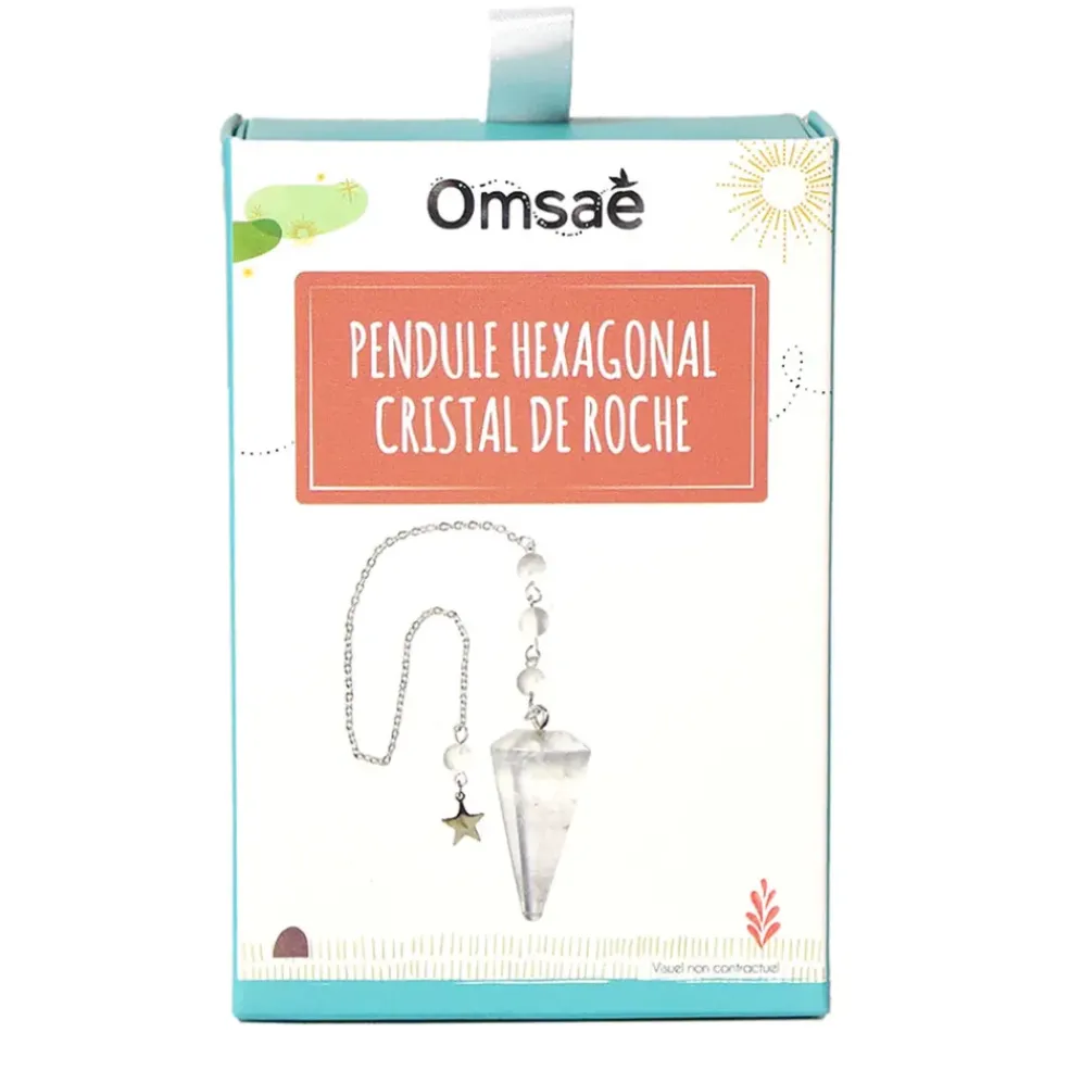 Pendule hexagonal en cristal de roche et charm étoile