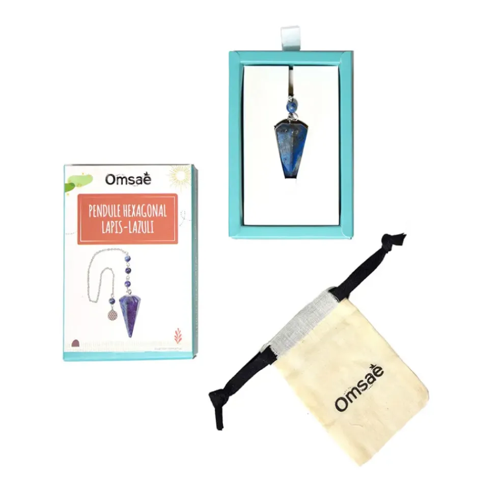 Pendule hexagonal en lapis-lazuli et charm fleur de vie