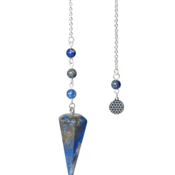 Pendule hexagonal en lapis-lazuli et charm fleur de vie