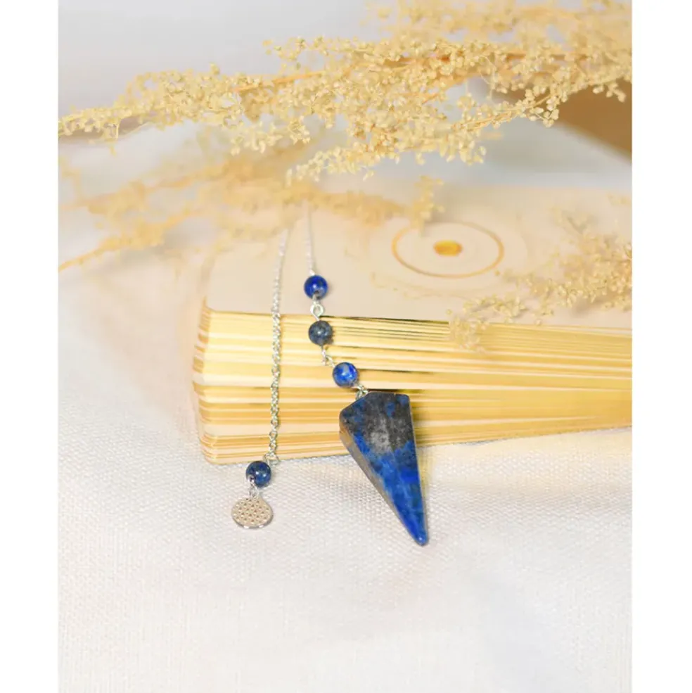 Pendule hexagonal en lapis-lazuli et charm fleur de vie