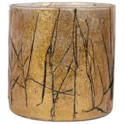 Photophore en verre et végétaux doré et noir d10cm - Brindille