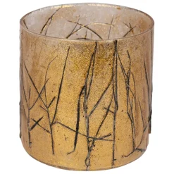 Photophore en verre et végétaux doré et noir d10cm - Brindille