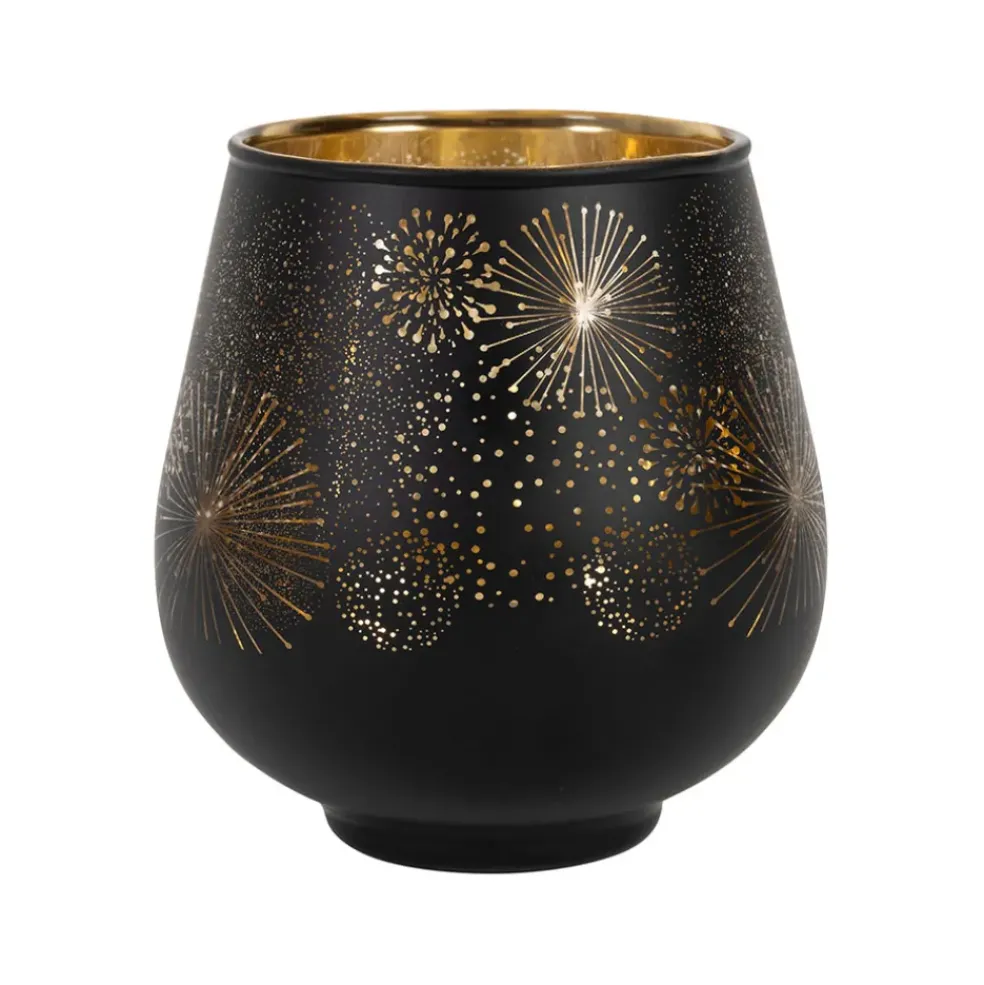 Photophore en verre noir mat et doré h9.5cm - Tropic Etoile