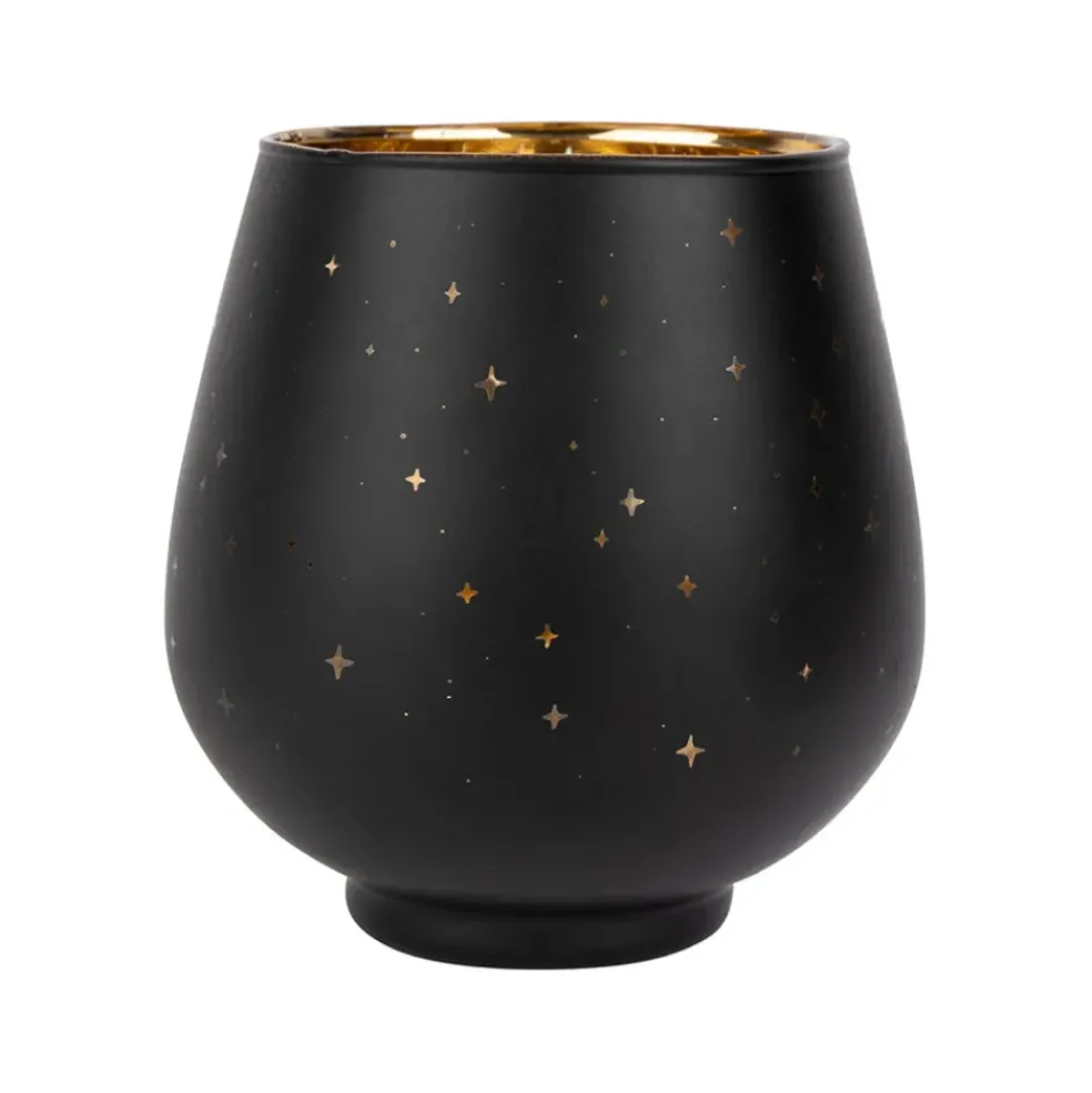 Photophore étoiles en verre noir mat et doré 9cm - Tropic Étoile