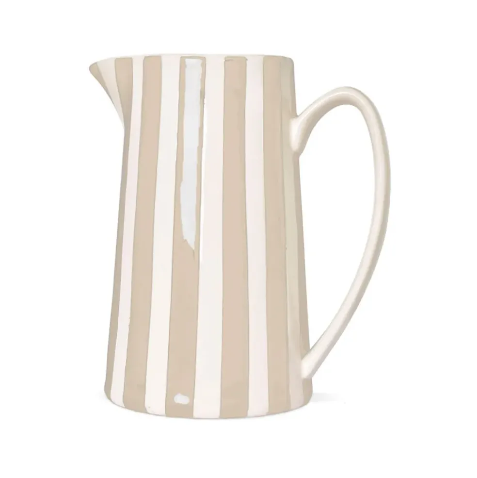 Pichet en céramique rayé blanc et sable 1L