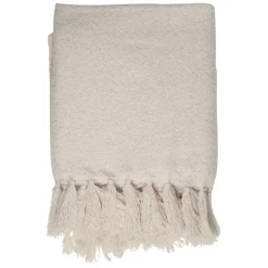 Plaid avec franges en tissu blanc 150x130cm - Klosen