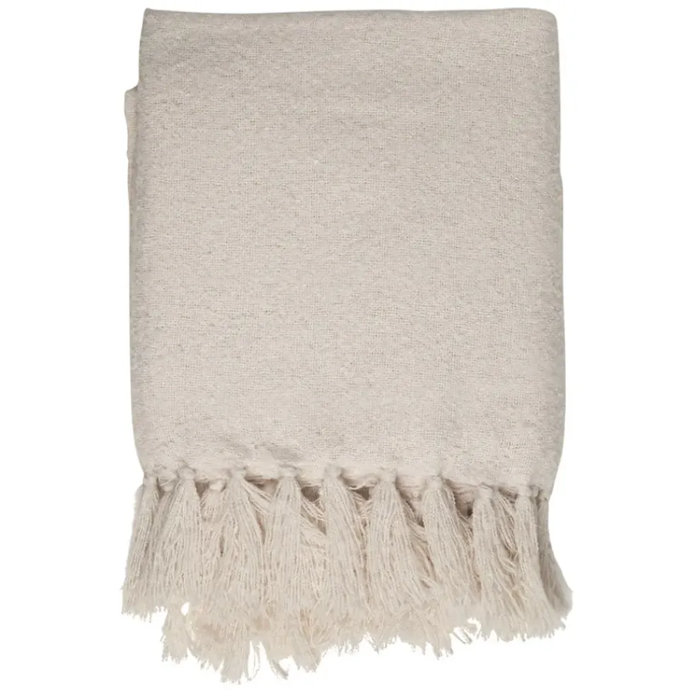 Plaid avec franges en tissu blanc 150x130cm - Klosen