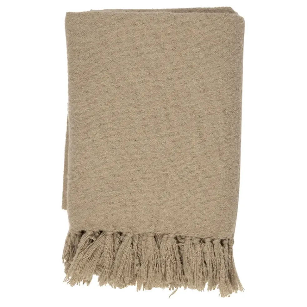Plaid avec franges en tissu olive 150x130cm - Klosen