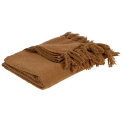Plaid avec franges en tissu camel 150x130cm - Klosen