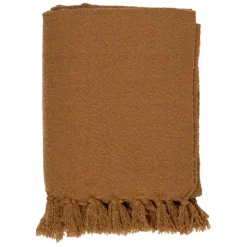 Plaid avec franges en tissu camel 150x130cm - Klosen