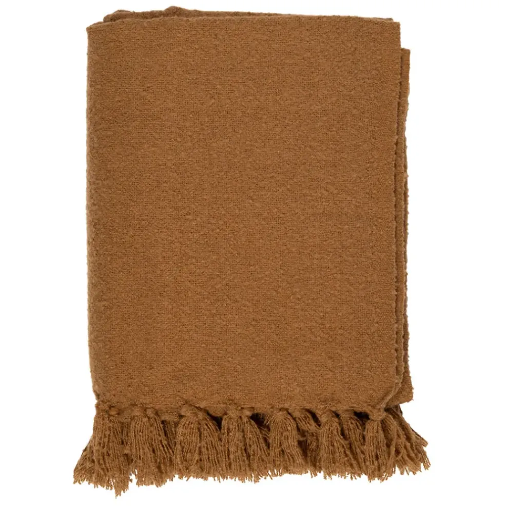Plaid avec franges en tissu camel 150x130cm - Klosen