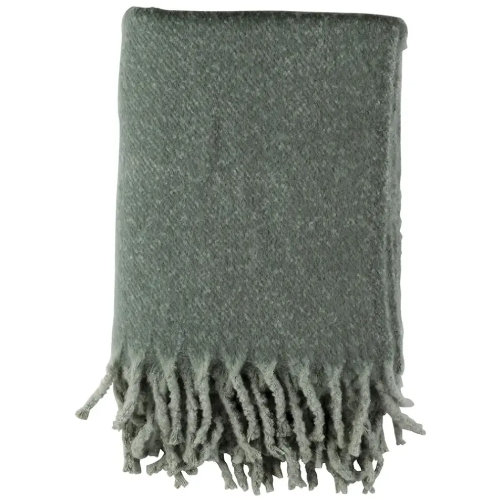 Plaid avec franges en tissu vert 170x130cm - Klosen