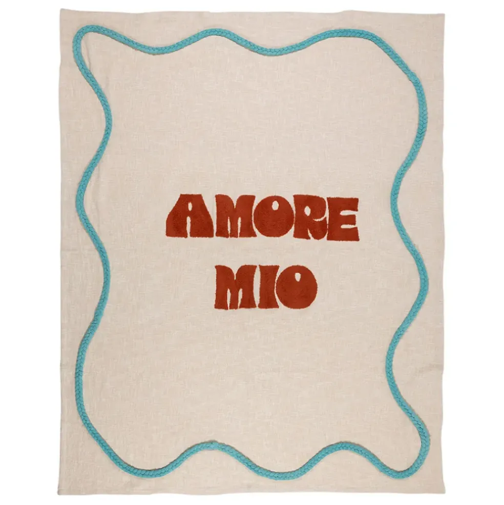 Plaid brodé "amore mio" en coton écru 170x130cm - Lumi