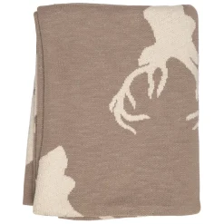 Plaid cerf en coton grège 150x125cm - Noel