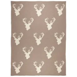 Plaid cerf en coton grège 150x125cm - Noel