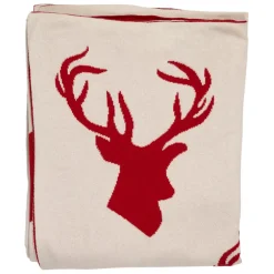Plaid cerf en coton rouge 150x125cm - Noel
