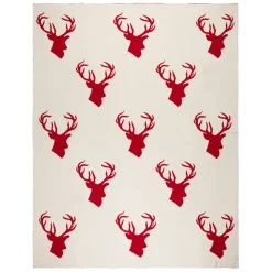 Plaid cerf en coton rouge 150x125cm - Noel
