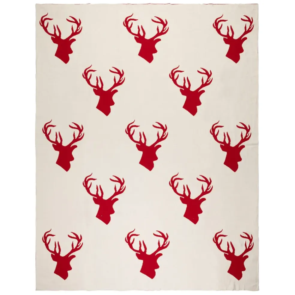 Plaid cerf en coton rouge 150x125cm - Noel