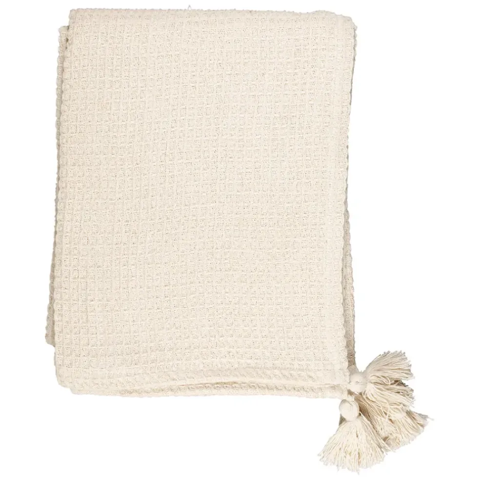 Plaid en coton nid d'abeille ecru 170x130cm - Beezz