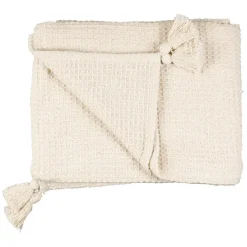 Plaid en coton nid d'abeille ecru 170x130cm - Beezz