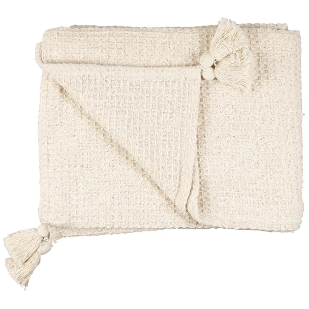 Plaid en coton nid d'abeille ecru 170x130cm - Beezz