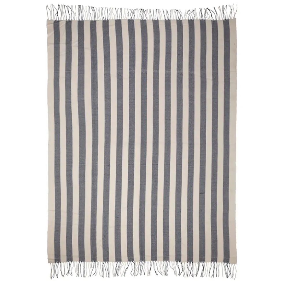 Plaid en tissu rayé bleu et écru 170x130cm - Medi