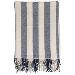 Plaid en tissu rayé bleu et écru 170x130cm - Medi