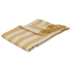 Plaid en tissu rayé jaune et écru 170x130cm - Medi