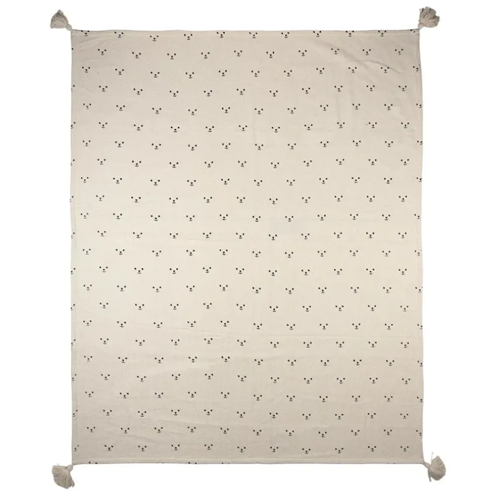 Plaid ours en coton ecru et beige 170x130cm - Songes