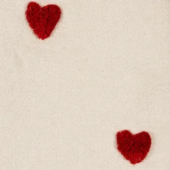 Plaid tufté en coton ecru et coeur rouge 170x130cm - Famille