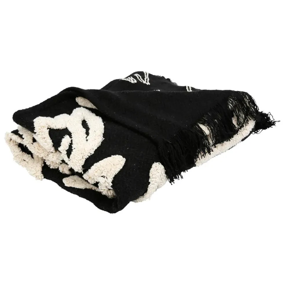 Plaid Tufté en coton Noir et blanc 170X130cm - Solor