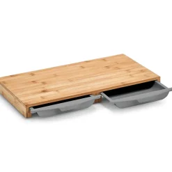 Planche à découper en bambou avec 2 bacs gris