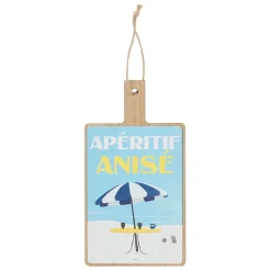 Planche a découper plage en panneau de bois bleu et jaune14x26 - Pastis