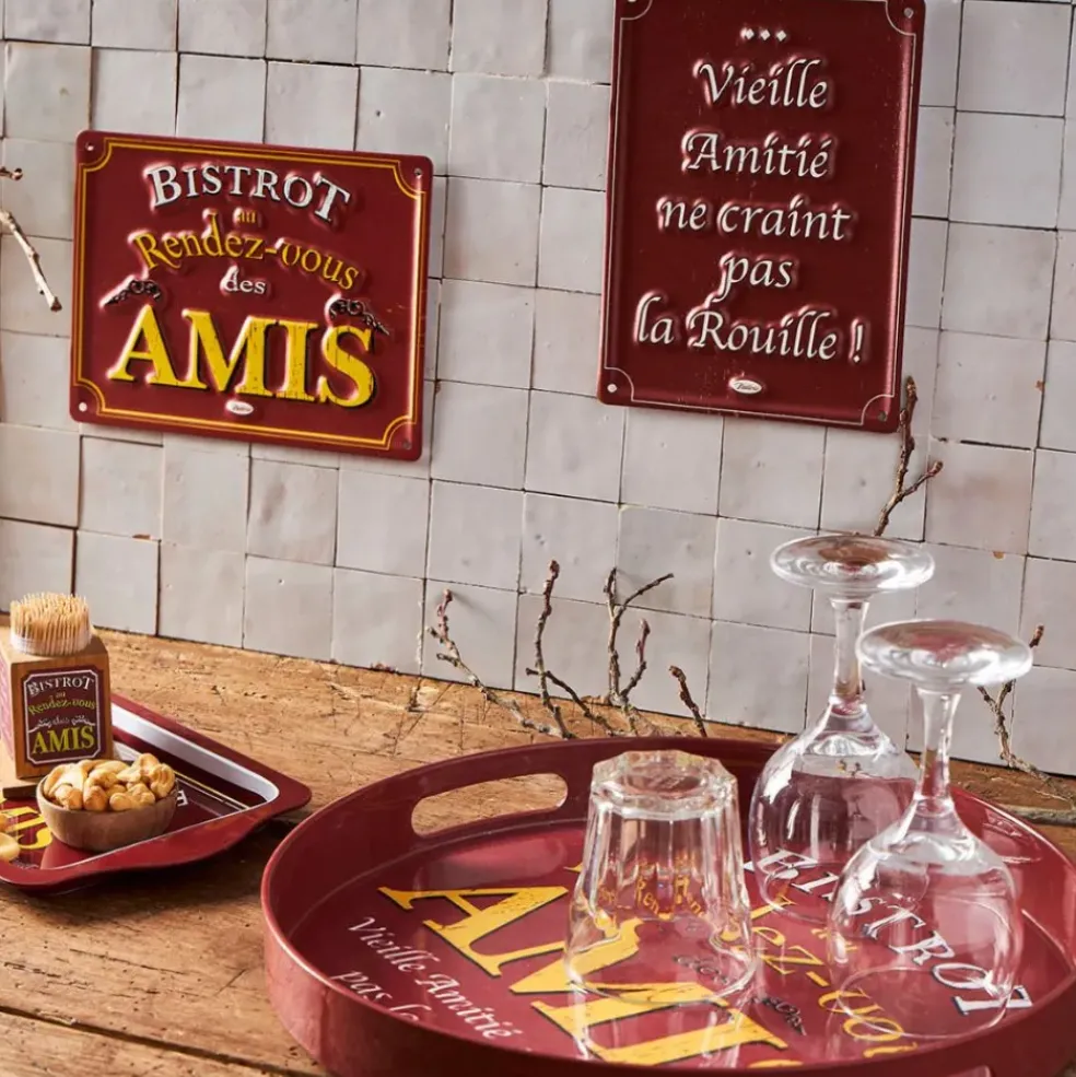 Plaque en fer bordeaux 15x20cm - Bistrot Des Amis