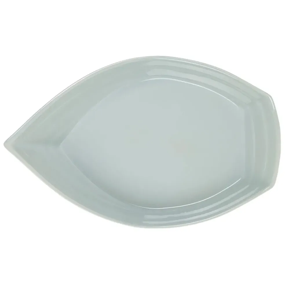 Plat creux bateau en grès vert d'eau 41x26cm