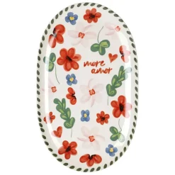 Plat ovale en grès fleur multicolore - Bellagio
